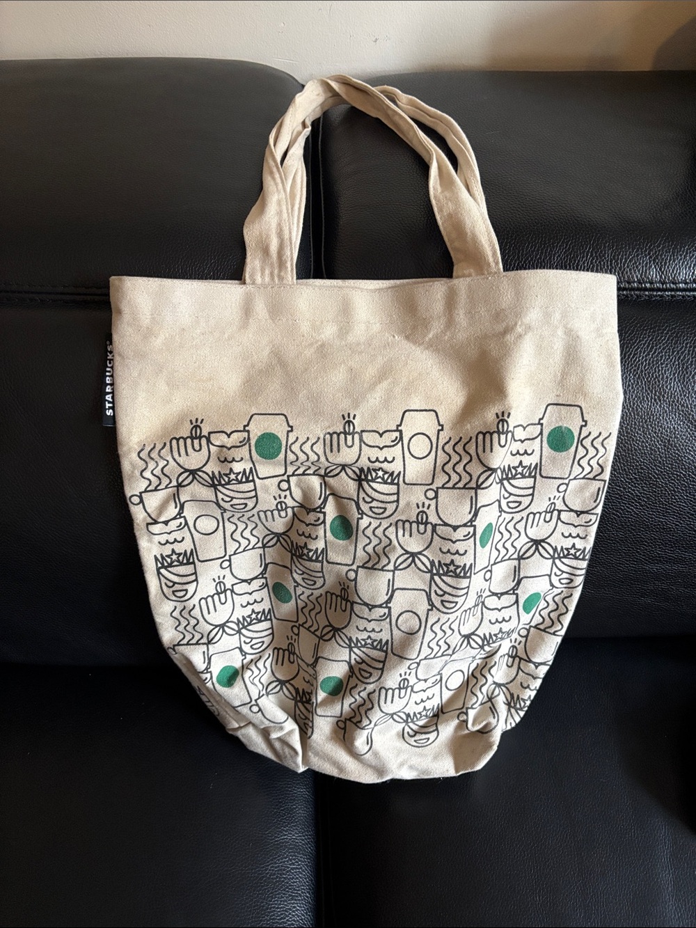 Starbucks Beige Canvas Tote with Green Accent Print